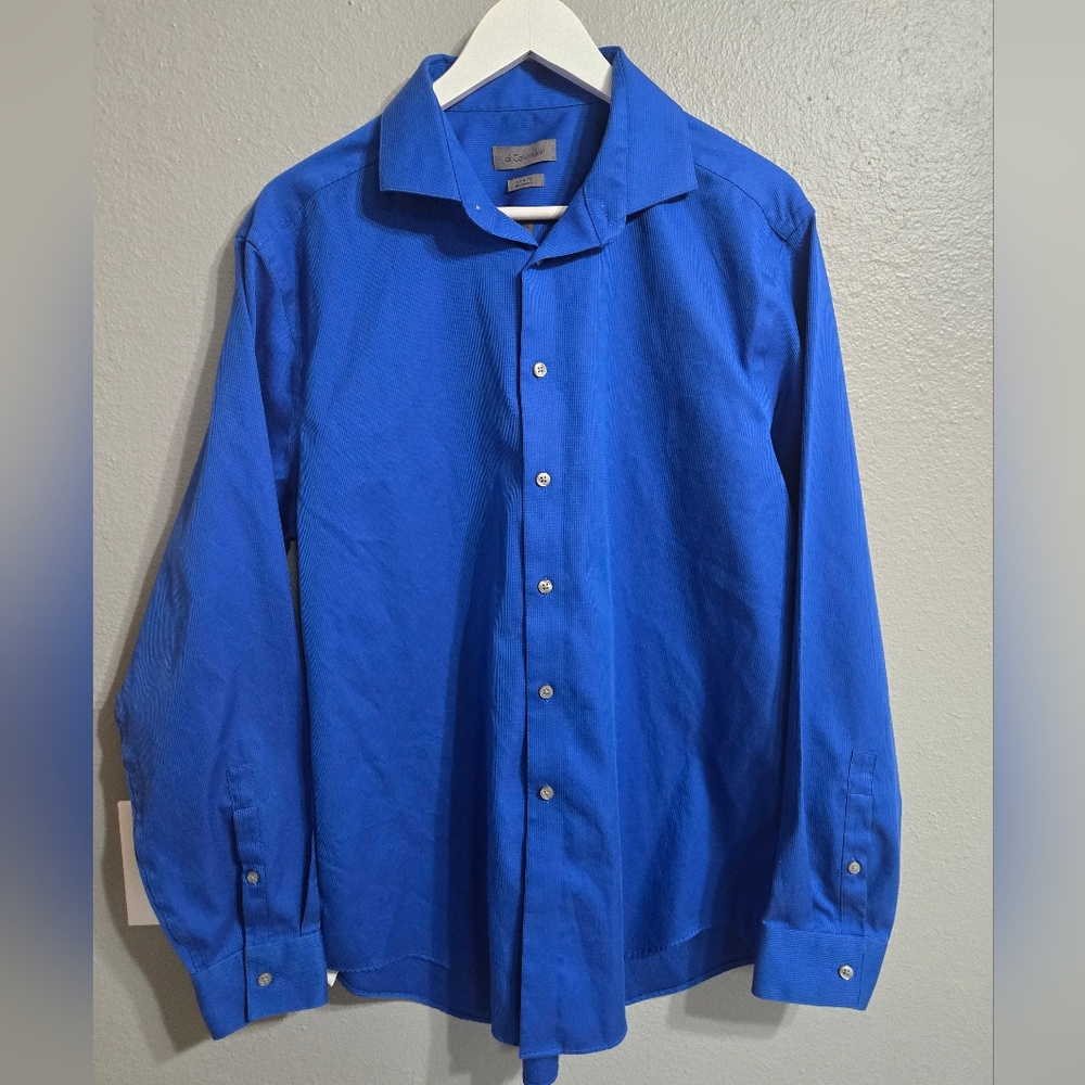 Calvin Klein Slim Fit Non Iron Indigo Blue Dress Shirt Size 17 /34-35